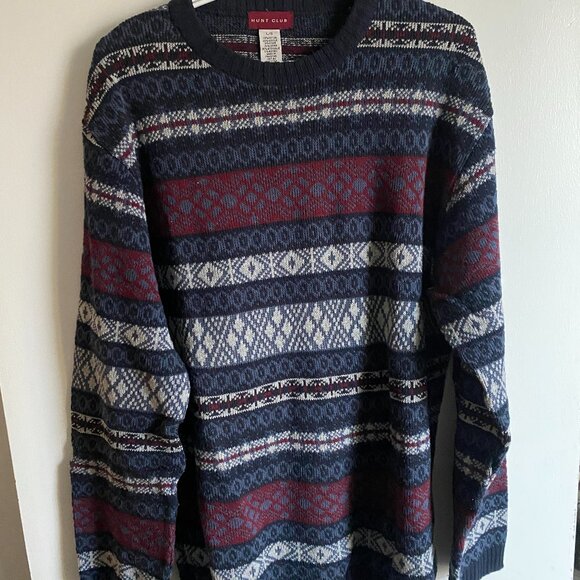 Hunt Club Blue and Red Pattern Sweater Large - Picture 1 of 2